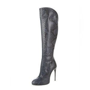 GUCCI Kim Blue Python Platform Heeled Tall Boots